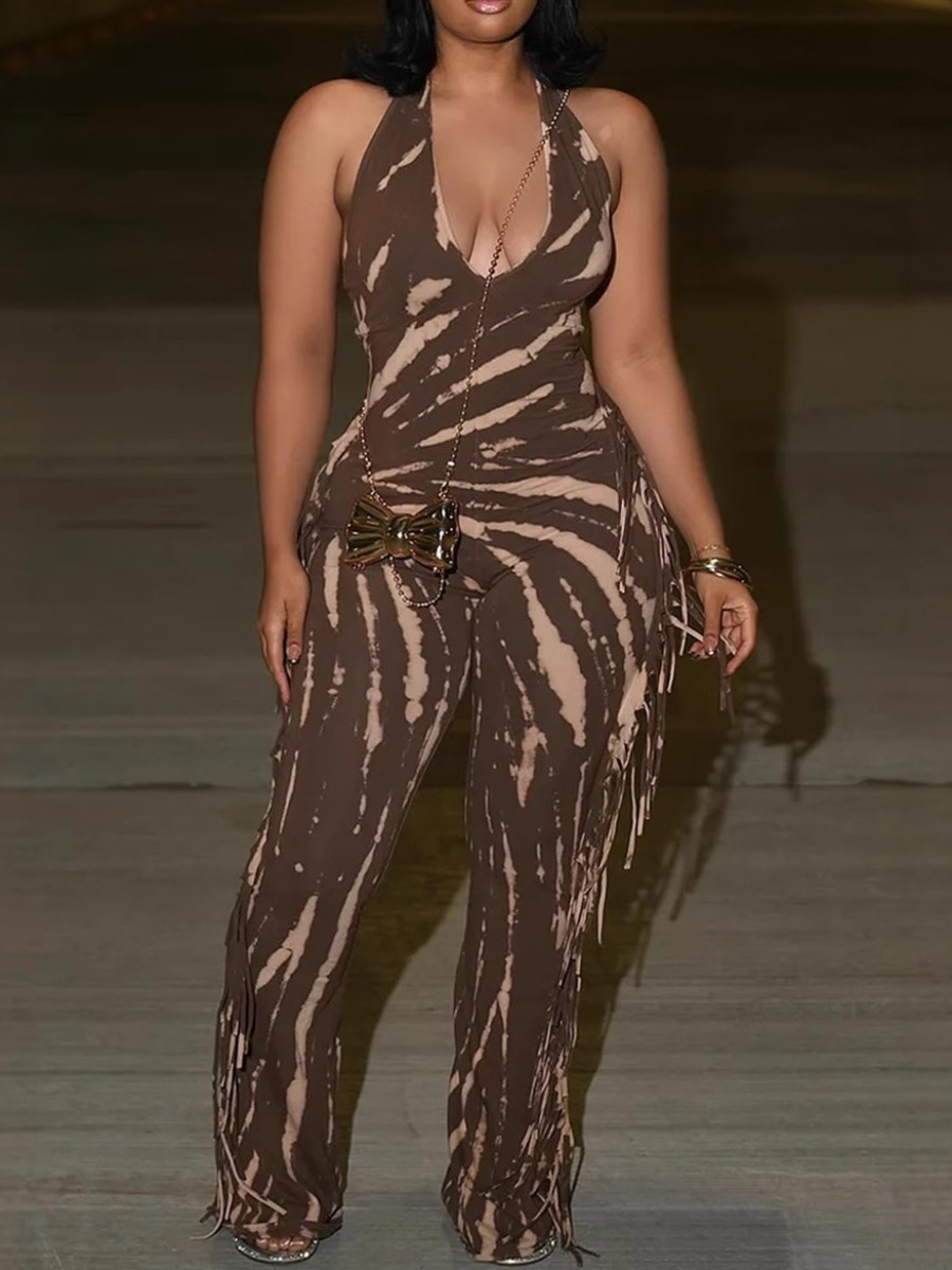 LW Tassel Design Geometric Pattern Jumpsuit