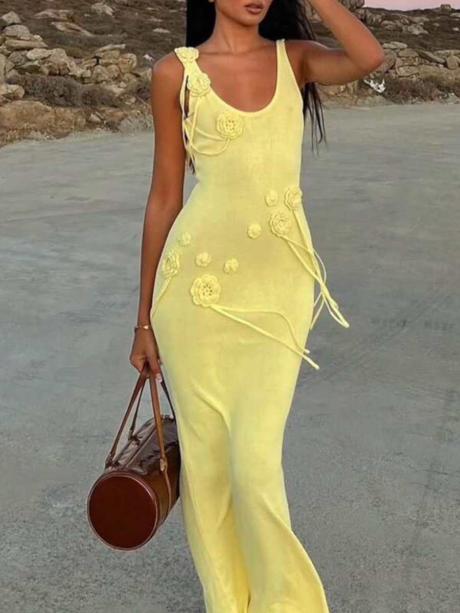 LW Backless Solid Color Maxi Dress