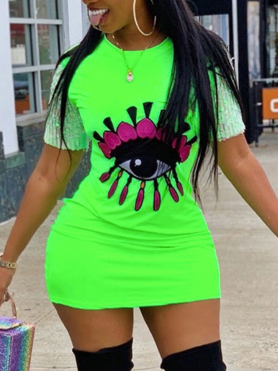 LW Pattern Eyes Print Mini Dress