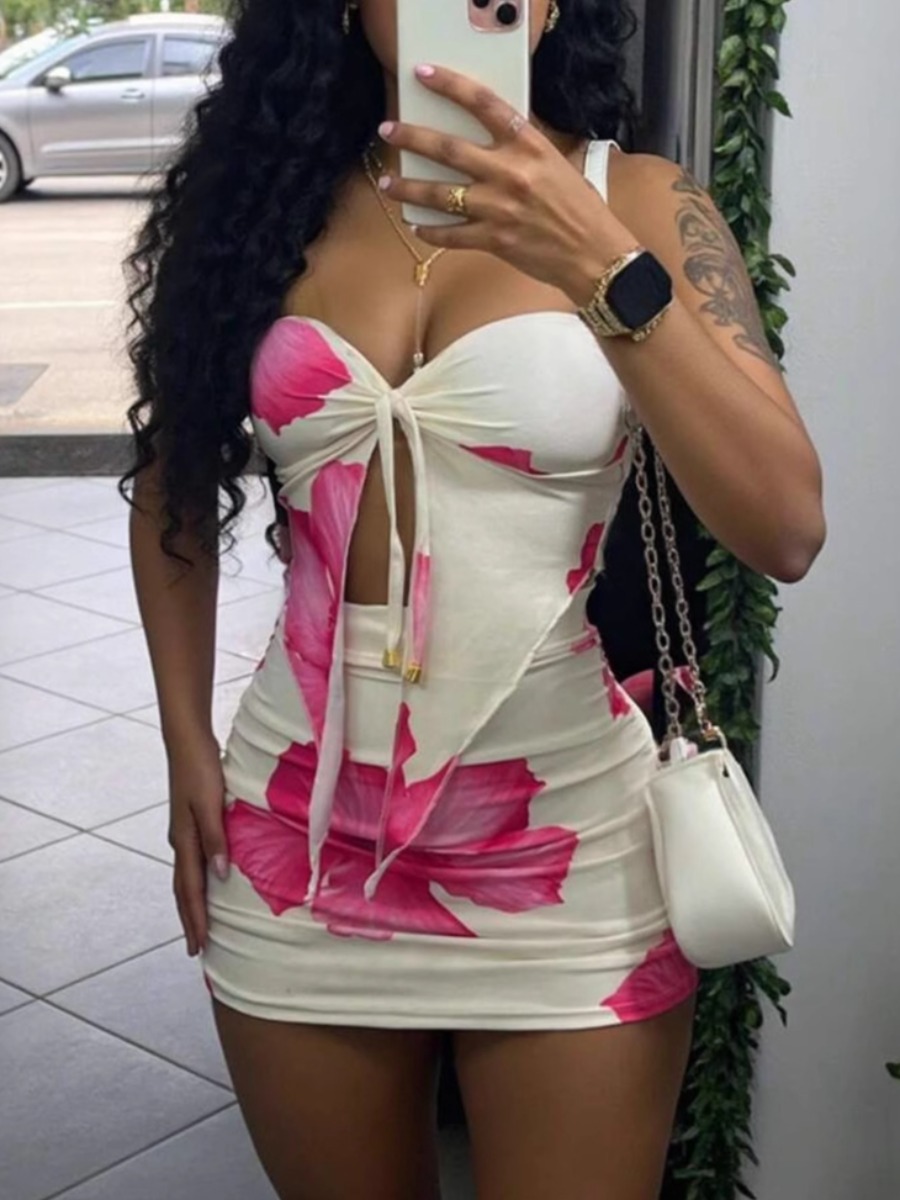 LW Vacation Polyester Strapless Pattern Floral Sle