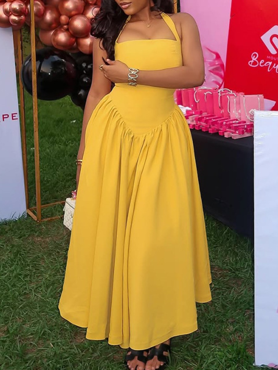 LW Ruched Solid Color Maxi Dress