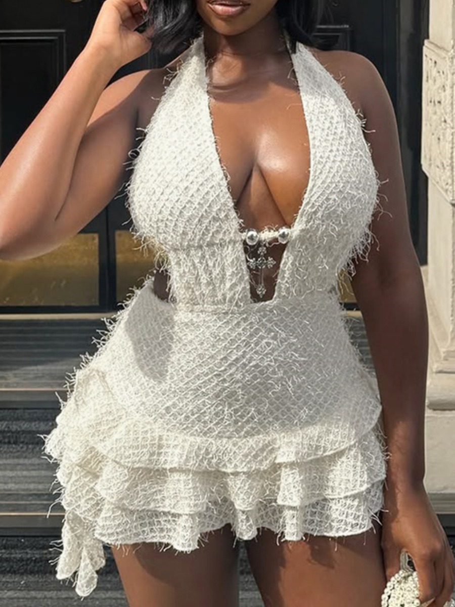 LW SXY Ruffle Hem Solid Color Mini Dress