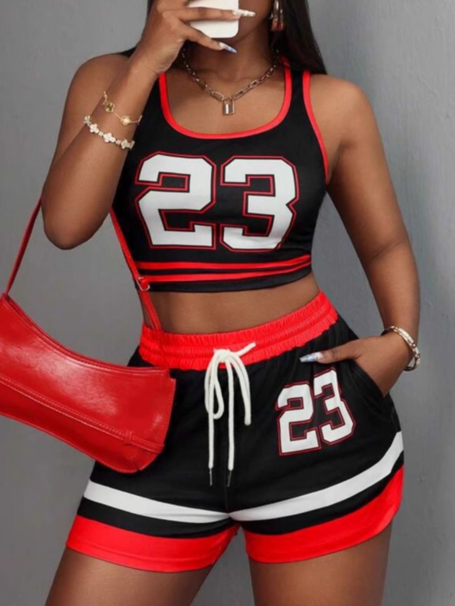 LW Casual Polyester U Neck Patchwork Color Contras