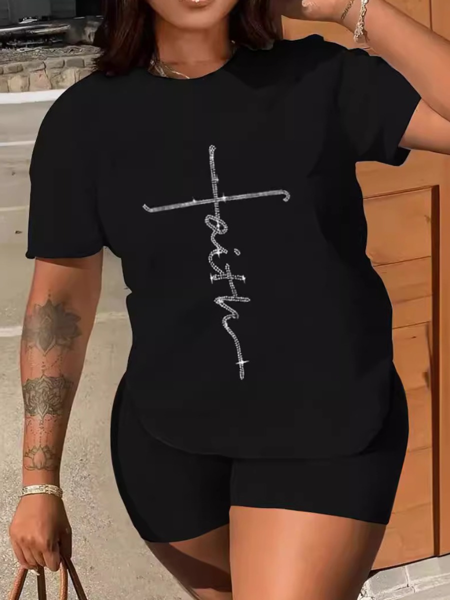 LW Casual Polyester Round Neck Pattern Letter Shor