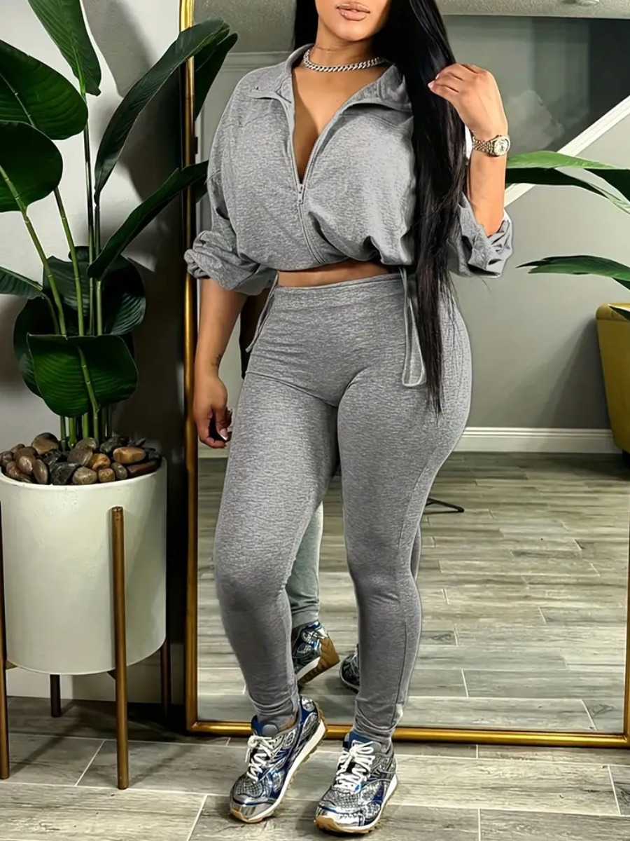 LW BASICS Casual Polyester Turndown Collar Zipper 