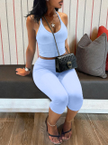 LW BASICS Casual Pit Article Fabrics Spaghetti Strap Solid Color Sleeveless Two-piece Shorts Set